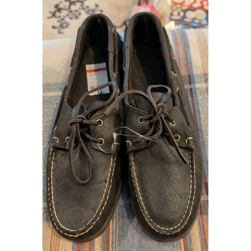 Sebago Docksides Boat Shoes Mens 12 Dark Brown Leather Casual Lace Up Comfort